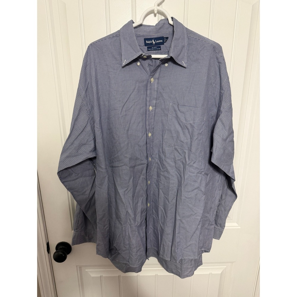 Ralph Lauren Shirt Mens XL Blake Blue White Micro Check Button Down EUC